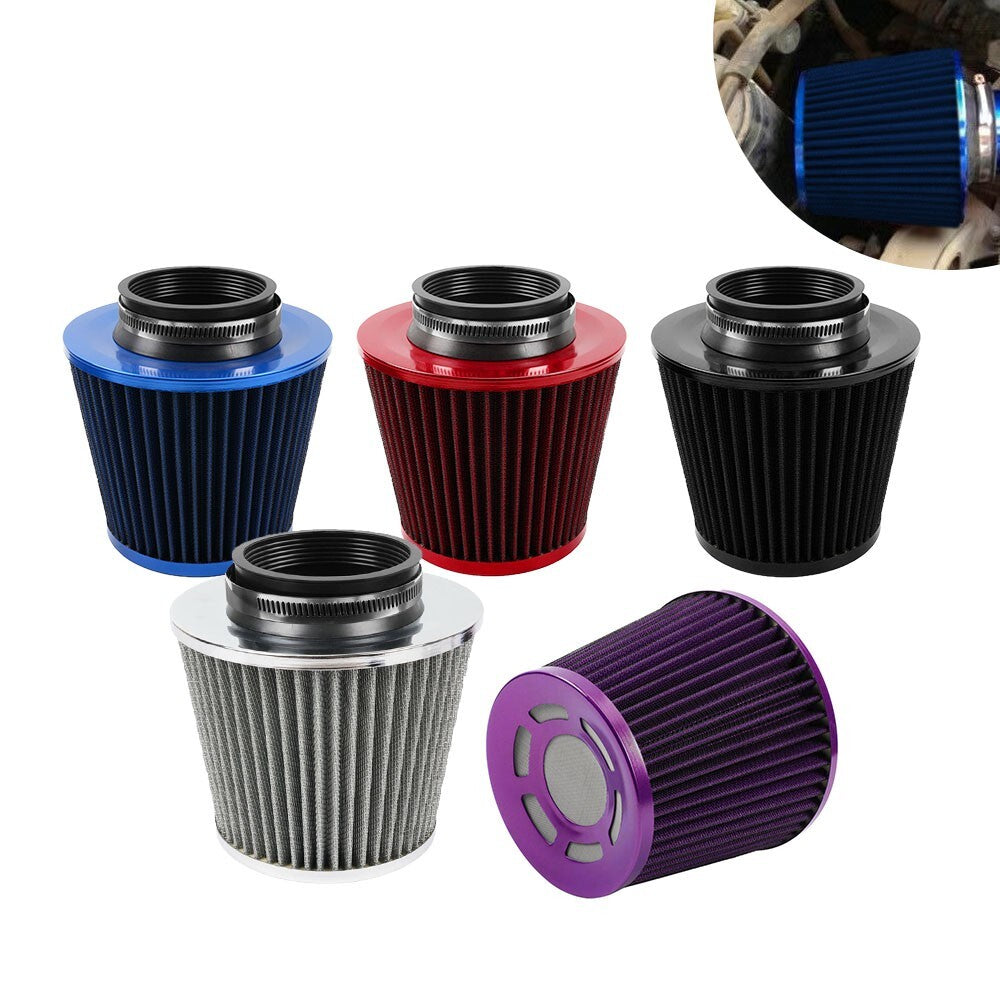 3 76MM Inlet High Flow Car Cold Air Intake Cone Air Filter Replacement Q