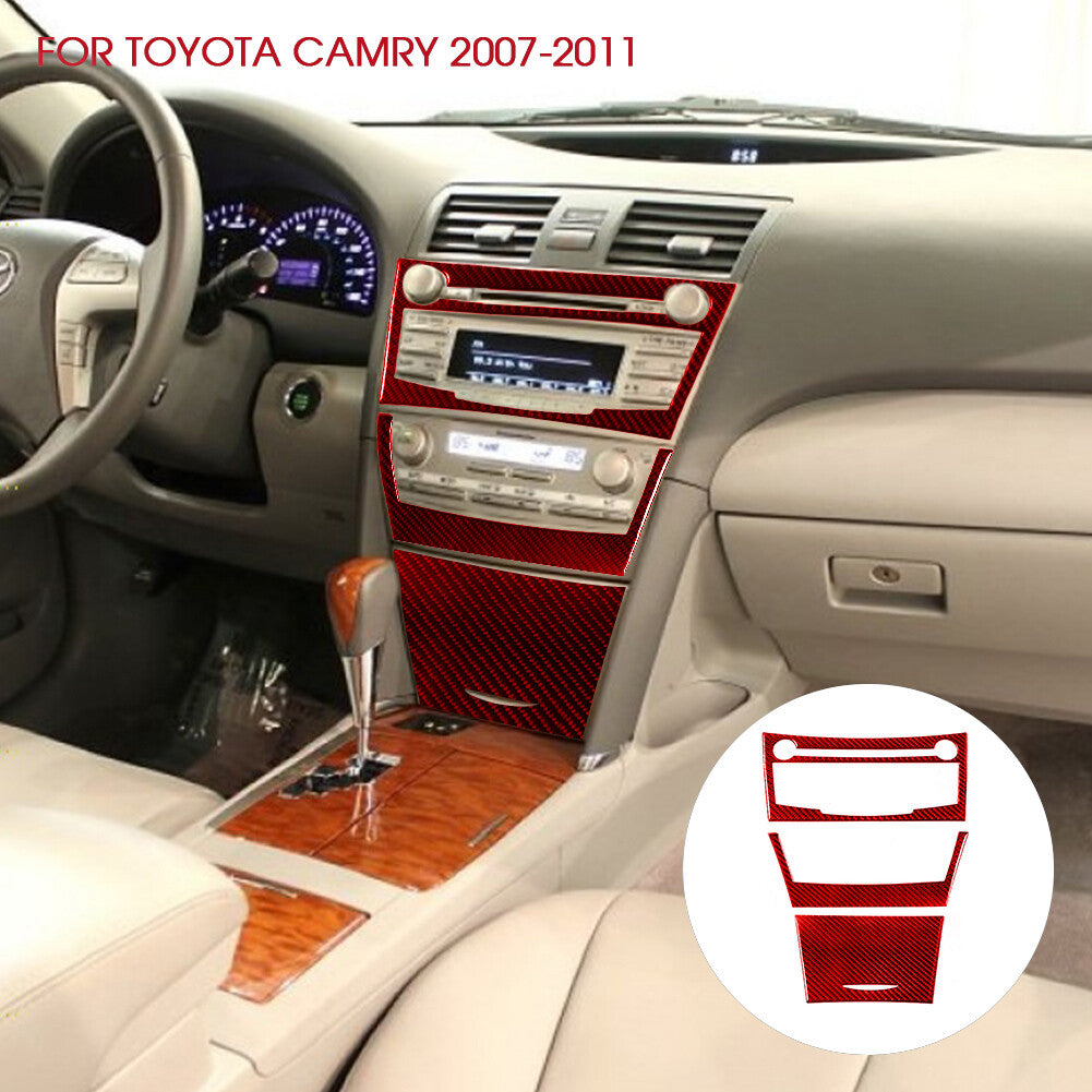 Red Carbon Fiber Digital Dimate Control Cover Trim for Toyota for Camry 2007-2011