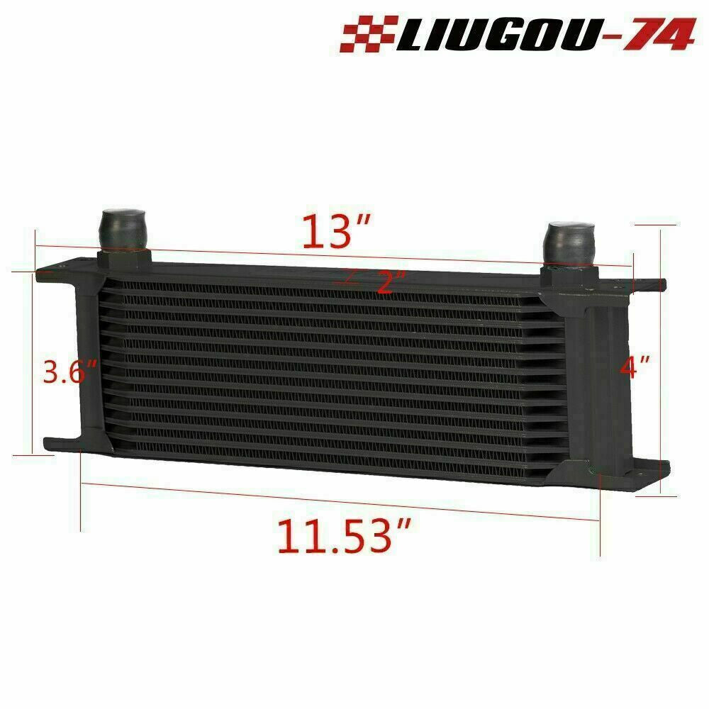 13-row AN-10AN universal aluminum alloy engine transmission oil cooler, black. Q