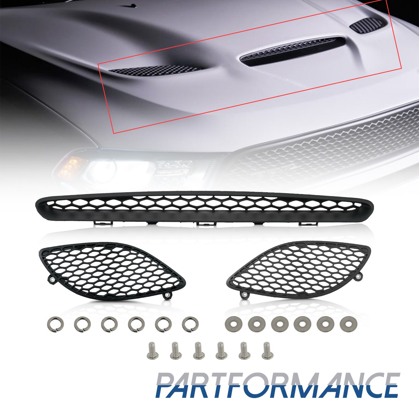3 Pack 2018 2019 2020 for Dodge Durango Range Hood Scoop Bezel Panel Set Matte Black - v