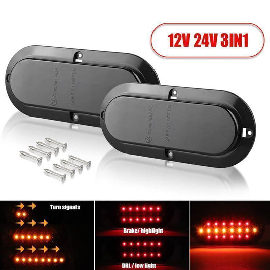 2pcs Amber+Red Oval Stop LED Turn Tail Brake Light Sequential DRL Trailer Truck