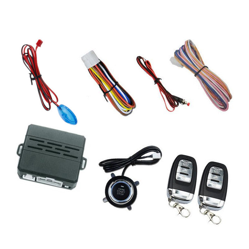 Car alarm system with safety button remote engine start lock + LED sensor lights - n