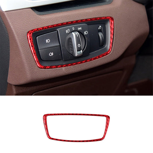 Red Carbon Fiber Headlight Switch Button Cover Trim for BMW X1 F48 25i 2016-2018