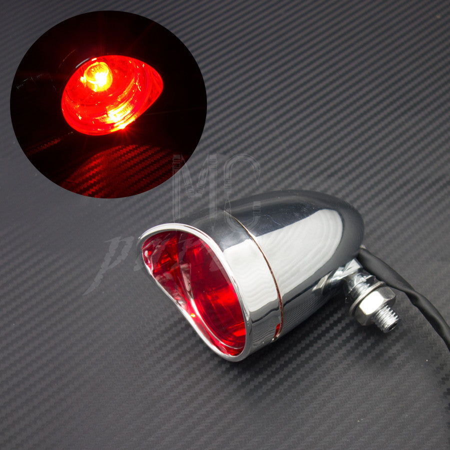 Motorcycle Chrome Bullet Rear Stop Tail Brake Light Cafe Racer Bobber Chopper Q
