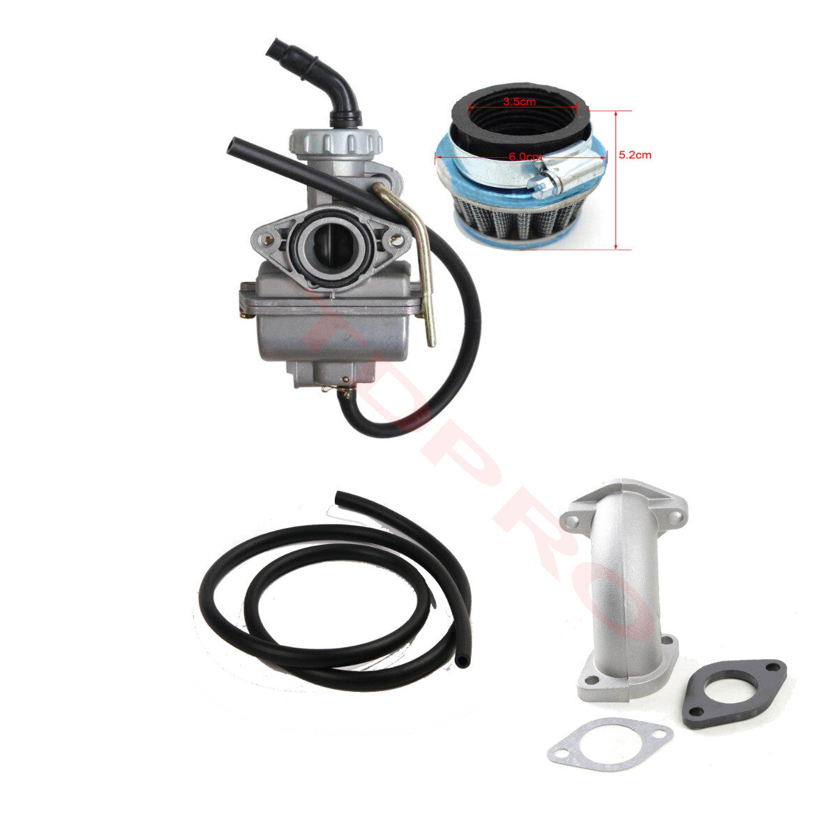 The PZ 20mm carburetor is suitable for Taodao Baja Go go-karts and scooters with capacities of 50cc, 110cc, and 125cc.