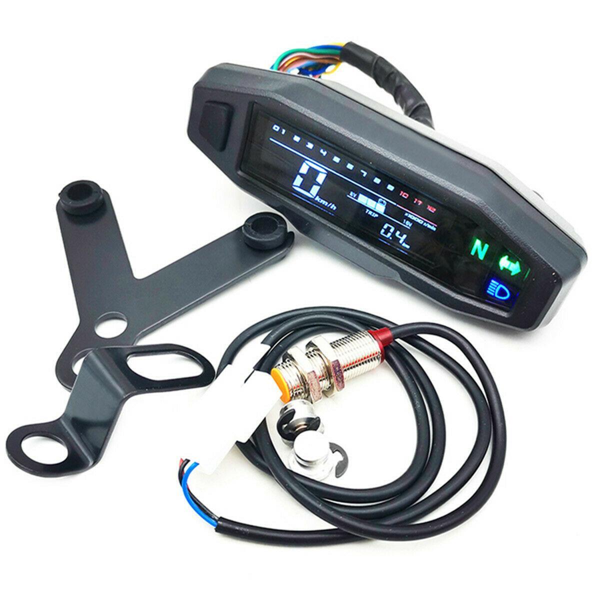 Motorcycle LCD digital speedometer, odometer, and tachometer with bracket - n