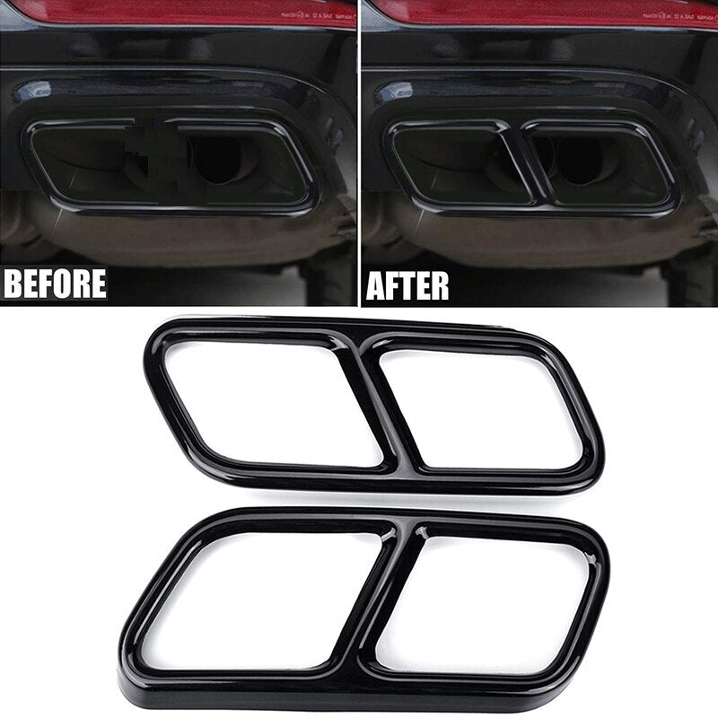 Sleek black rear exhaust pipe cover for Mercedes-Benz S-Class W221 W222 pointed-toe models. Q