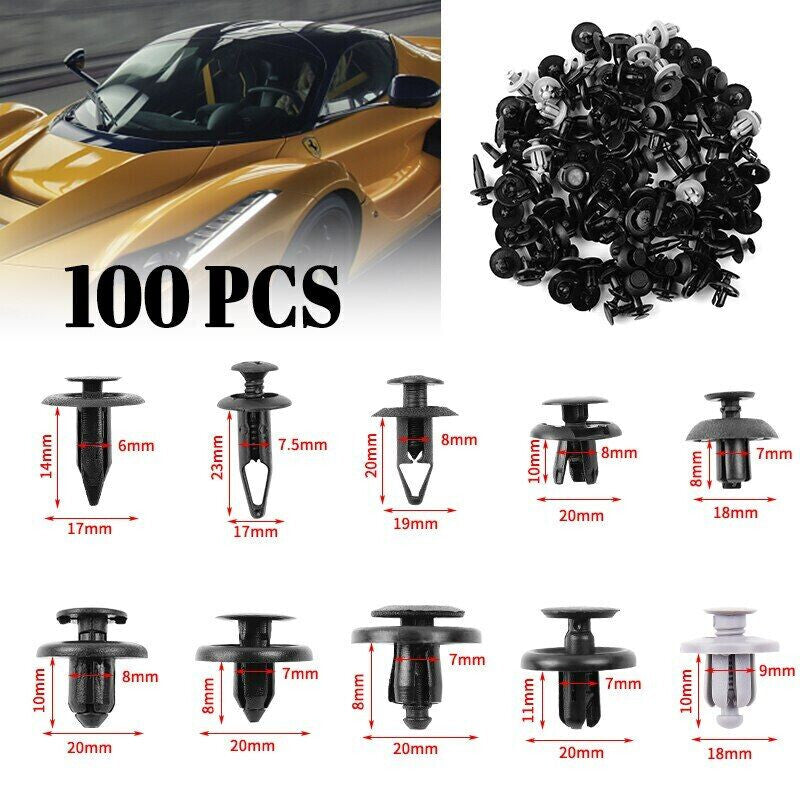 Fastener Clips Trunk Screw Rivets Set 100pcs Car Bumper Fender for Auto Plastic