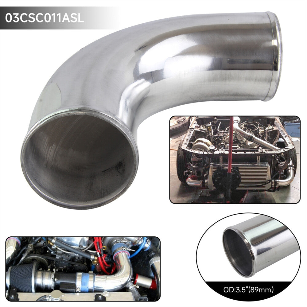 90 Degree 89mm 3.5 Aluminum Intercooler Intake Pipe Piping Tube Hose Silver