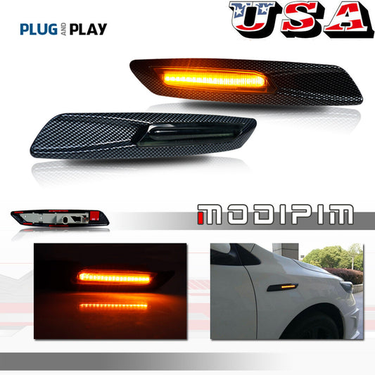 for 1 3 5 Carbon Fiber Style Amber LED Smoked Side Marker Light Set - v