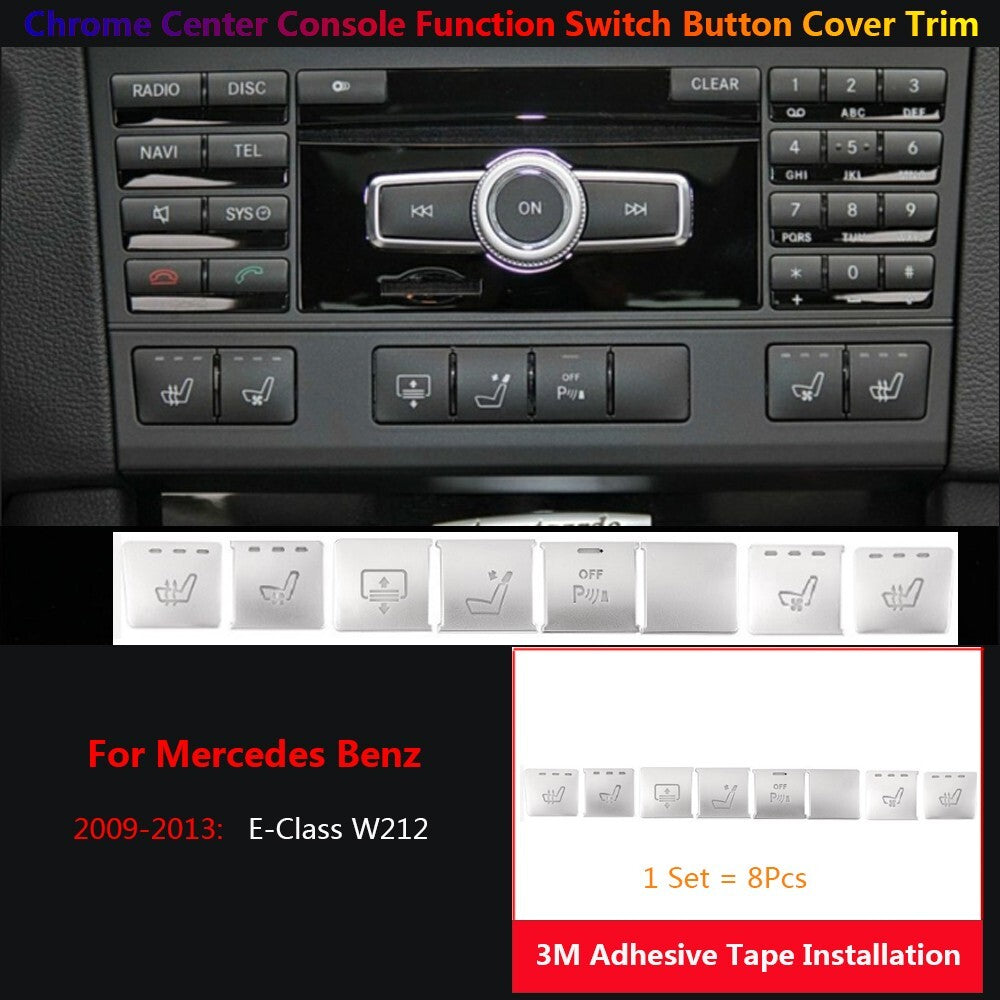 8x for Mercedes-Benz W212 Car Center Console CD Panel Function Switch Cover Trim