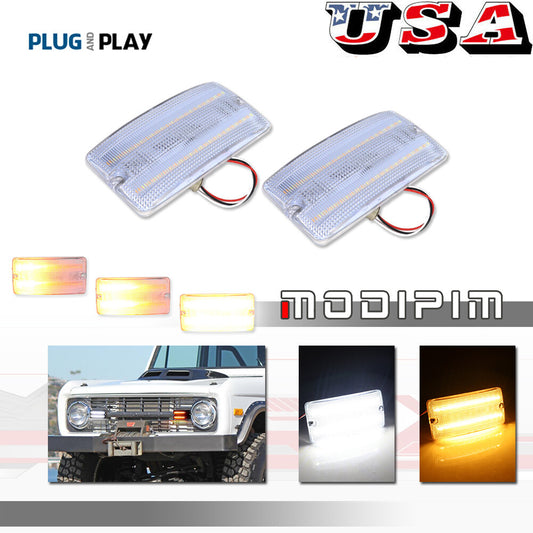 2 Pack Clear Front Grill Turn Signal DRL Light Set for for Mustang 1969 - 1977- v