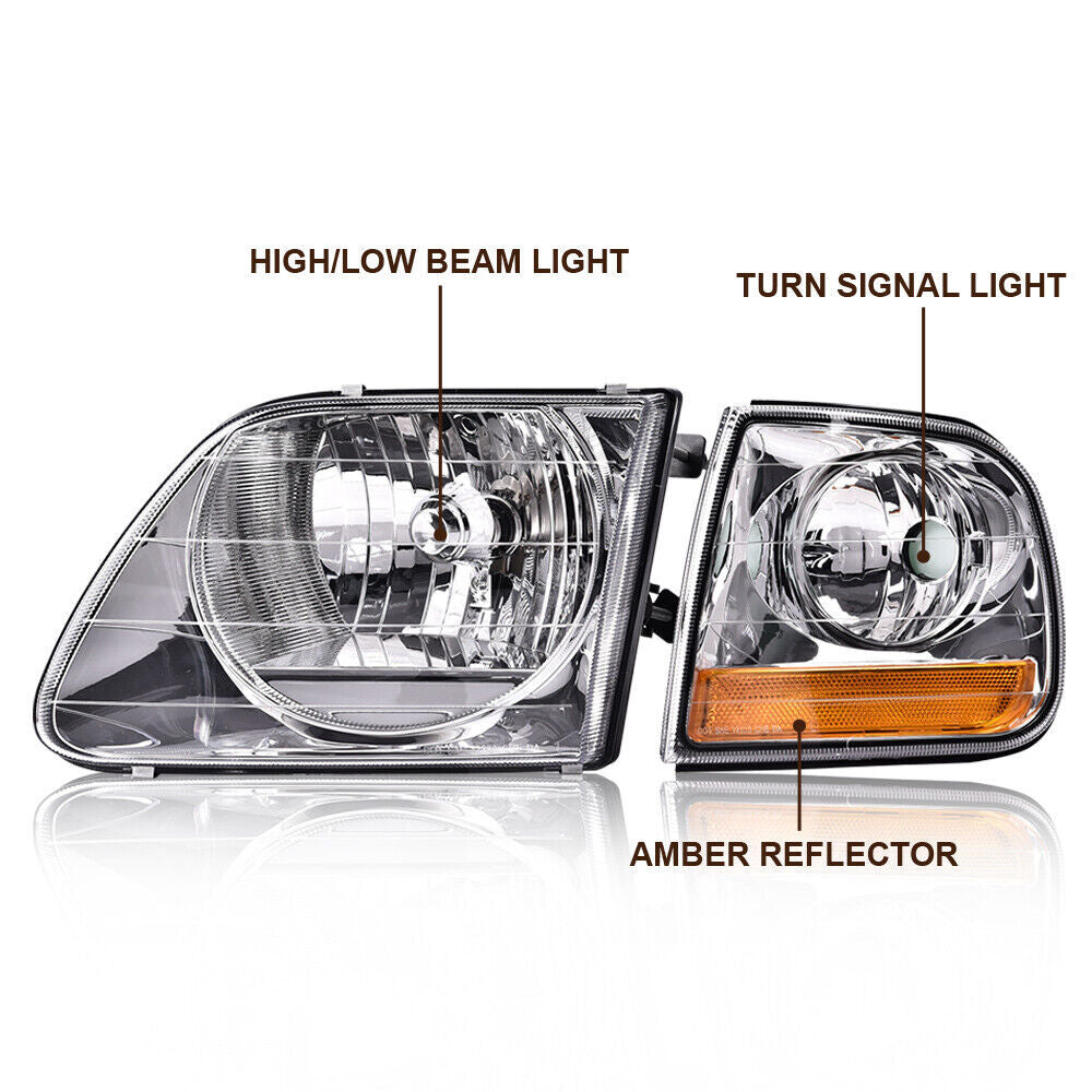 A pair of transparent headlights with corner lights suitable for 97-03 for F150 99-02 Expedition- v