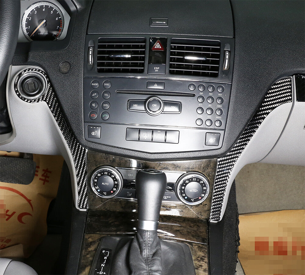 3¡Á Carbon Fiber Dashboard Central Control Panel Cover for Benz C Class 2007-2010