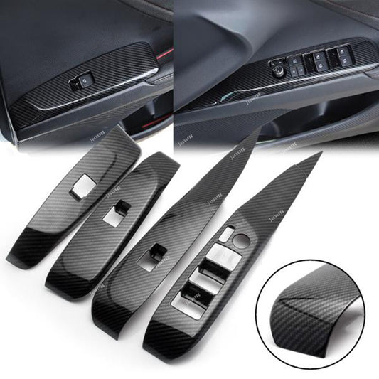 4X Carbon Fiber Door Window Lift Switch Button Cover Trim Panel for Toyota for Camry