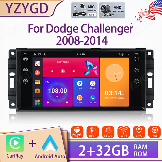 7 Android 14 CarPlay Car Radio GPS Navi Screen for Dodge for Challenger 2008-2014