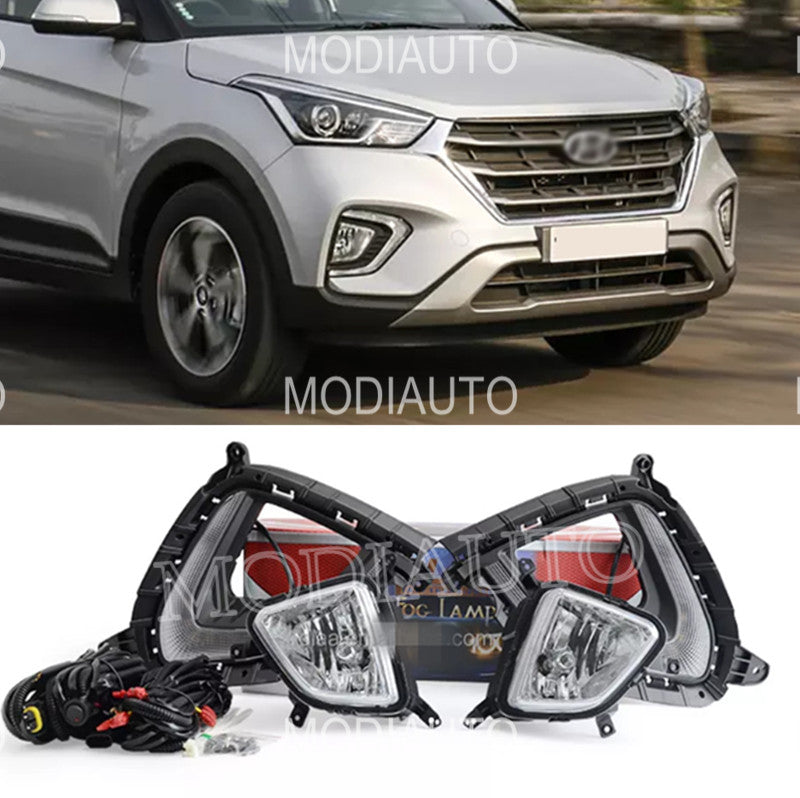 for Hyundai Creta 2017-2020 LED Fog Lights Front Bumper Lamps Wiring Switch Kit n