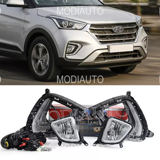 for Hyundai Creta 2017-2020 LED Fog Lights Front Bumper Lamps Wiring Switch Kit n
