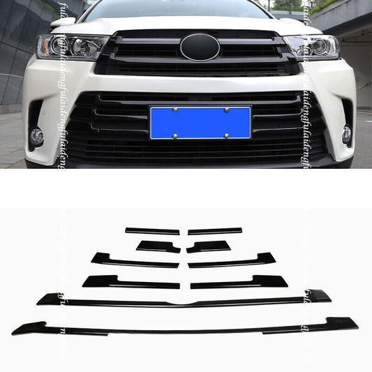 for Toyota Highlander 2017-2019 Black Front Bumper Grille Grill Cover Trim 10Pcs