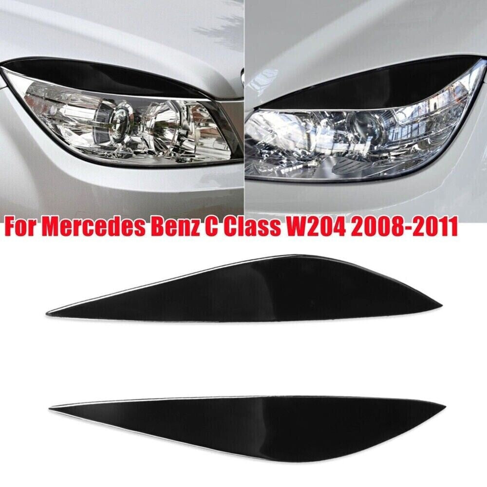 2x For C-Class W204 2008-2011 Black Headlight Eyebrow Eyelid Cover n