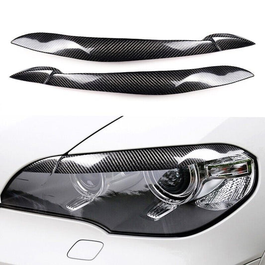 Real Carbon Fiber Car Headlight Eyelid Eyebrow Cover Trim for BMW X5 E70 10-12