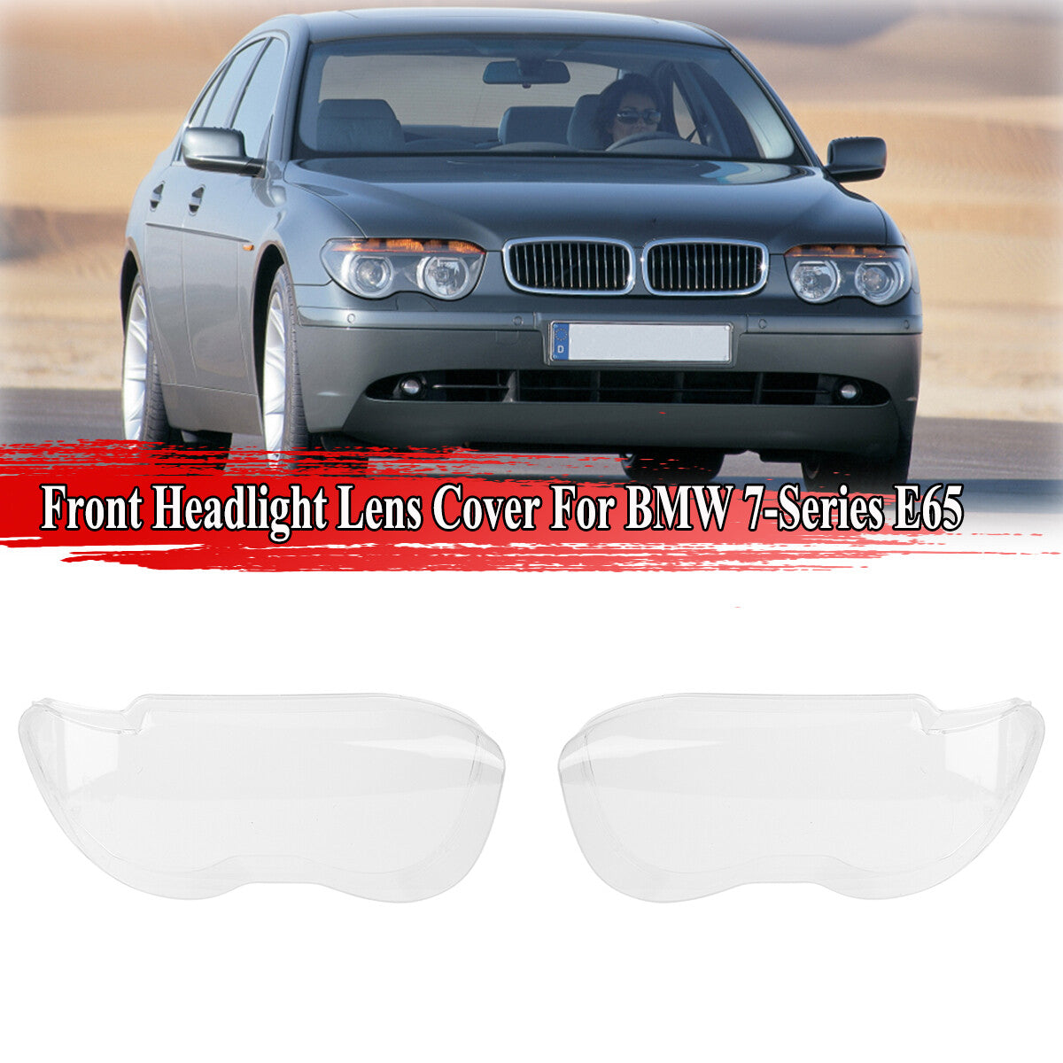 2-Piece Headlight Lens Replacement Cover for 2002-2005 for BMW 7 Series E65
