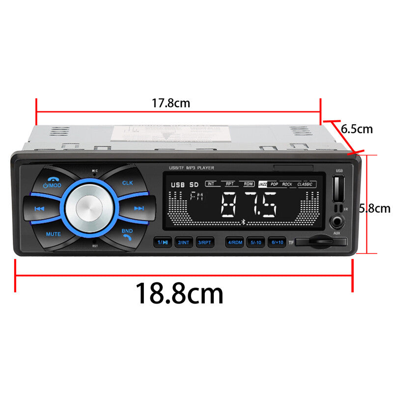1 DIN Car MP3 Bluetooth Music Player FM Radio Audio USB Flash Drive SD Card AUX Function n