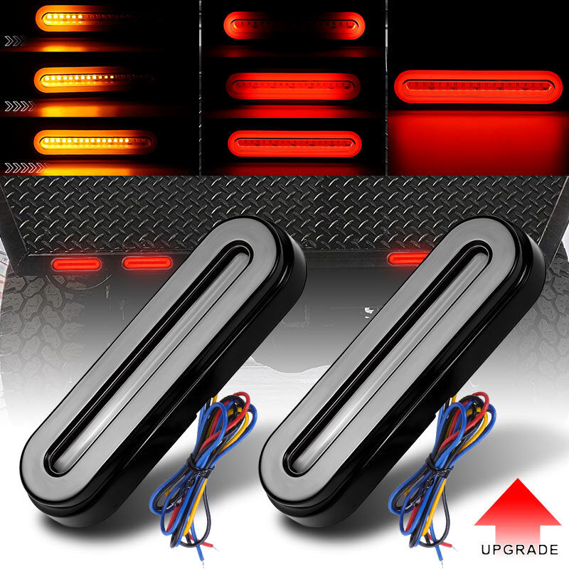 2x Red+Amber LED Trailer Truck RV Brake Stop Flowing Turn Signal Tail Light DRL