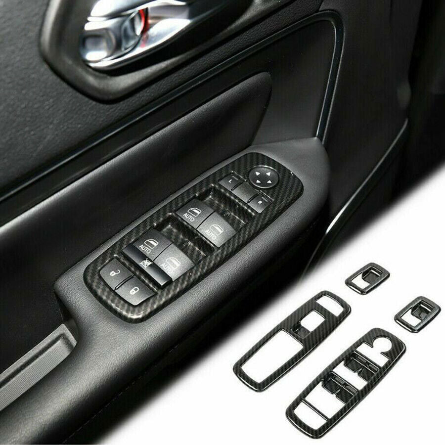 for Jeep Cherokee 2014-2021 Carbon ABS Interior Window Switch Panel Cover Trim B n