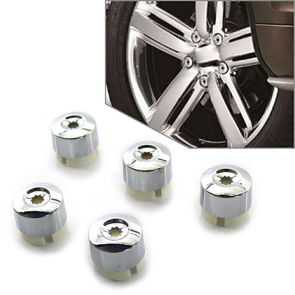5-piece chrome alloy wheel lug bolt cap set for 2004-2017 for VW Touareg 7L 6601173A Q