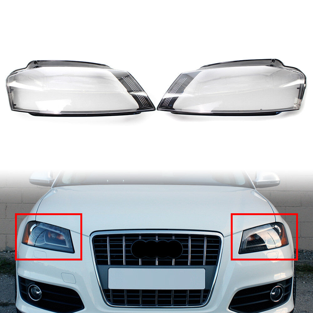 Pair Car Front Headlight Headlamp Lens Cover for Audi A3 8P S3 RS3 08-12