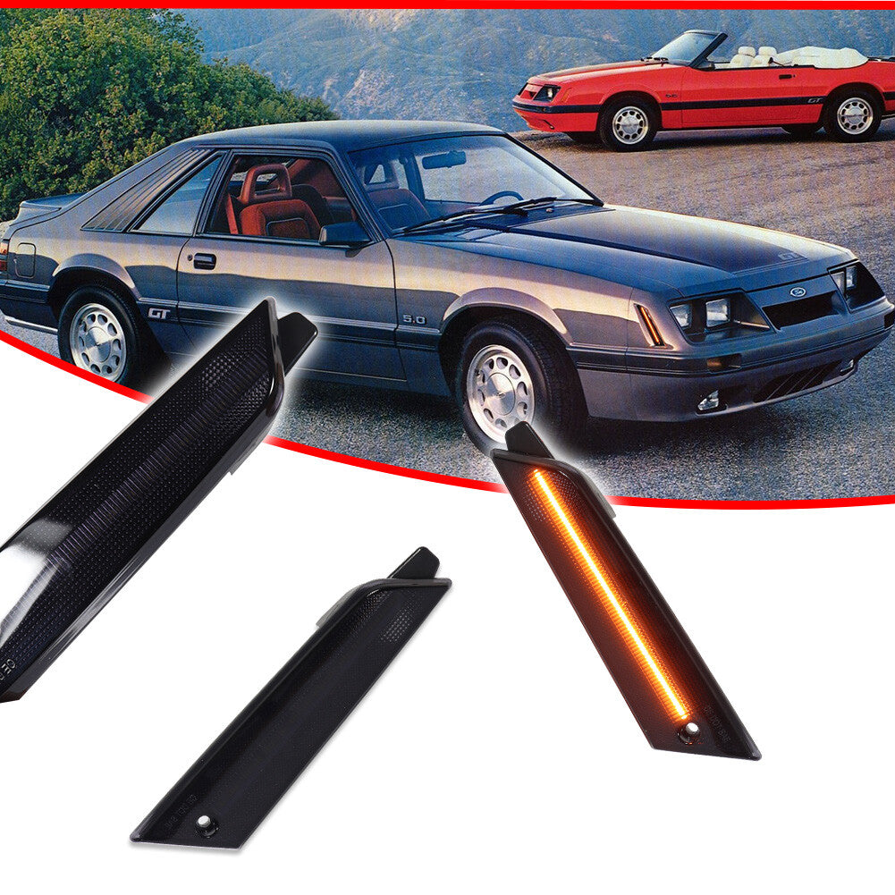 Suitable for Mustang 1979-1986 smoked lens amber LED front corner side marker light- v