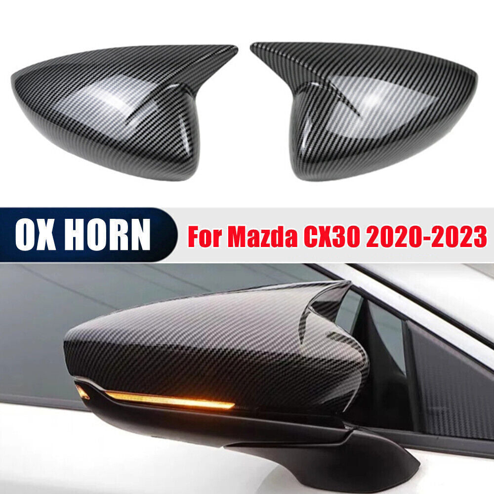 2P Carbon Fiber Ox Horn Side Door Rear View Mirror Trim for Mazda CX-30 2020-24