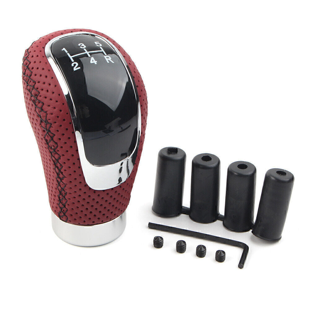 5 Speed Universal Leather Car Manual Gear Stick Shift Lever Head Red Q