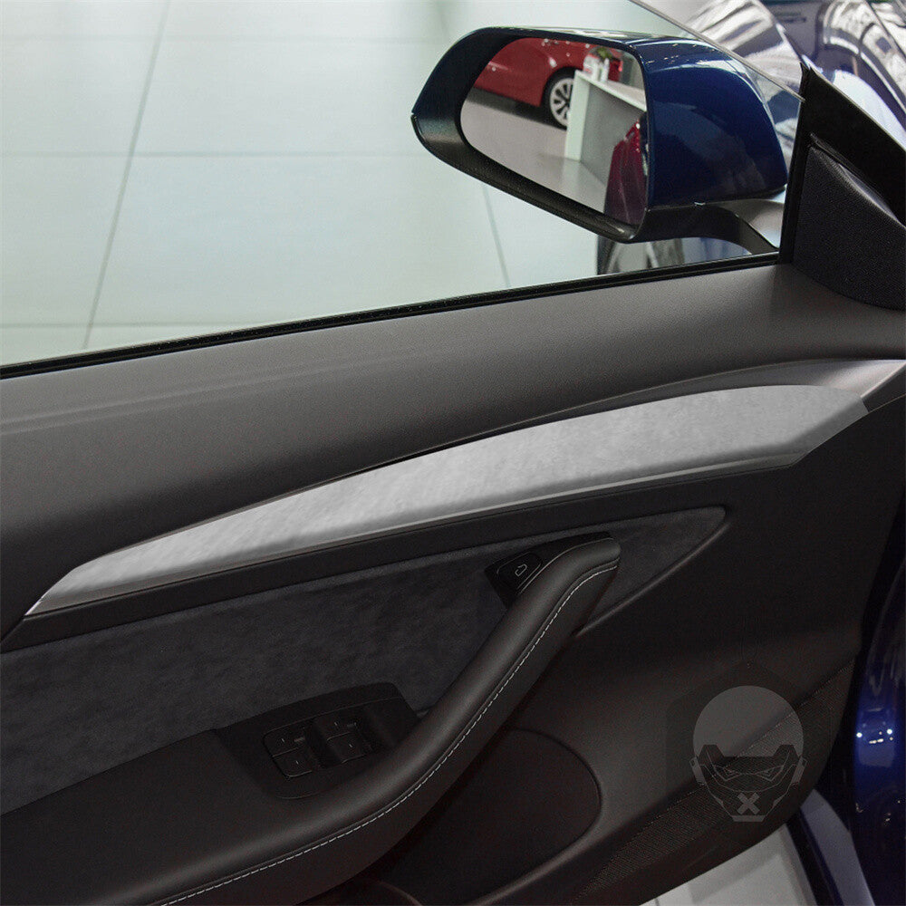 Soft Suede Gray Interior Door Panel Decorative Trim for Tesla Model 3 /Y 2020-23