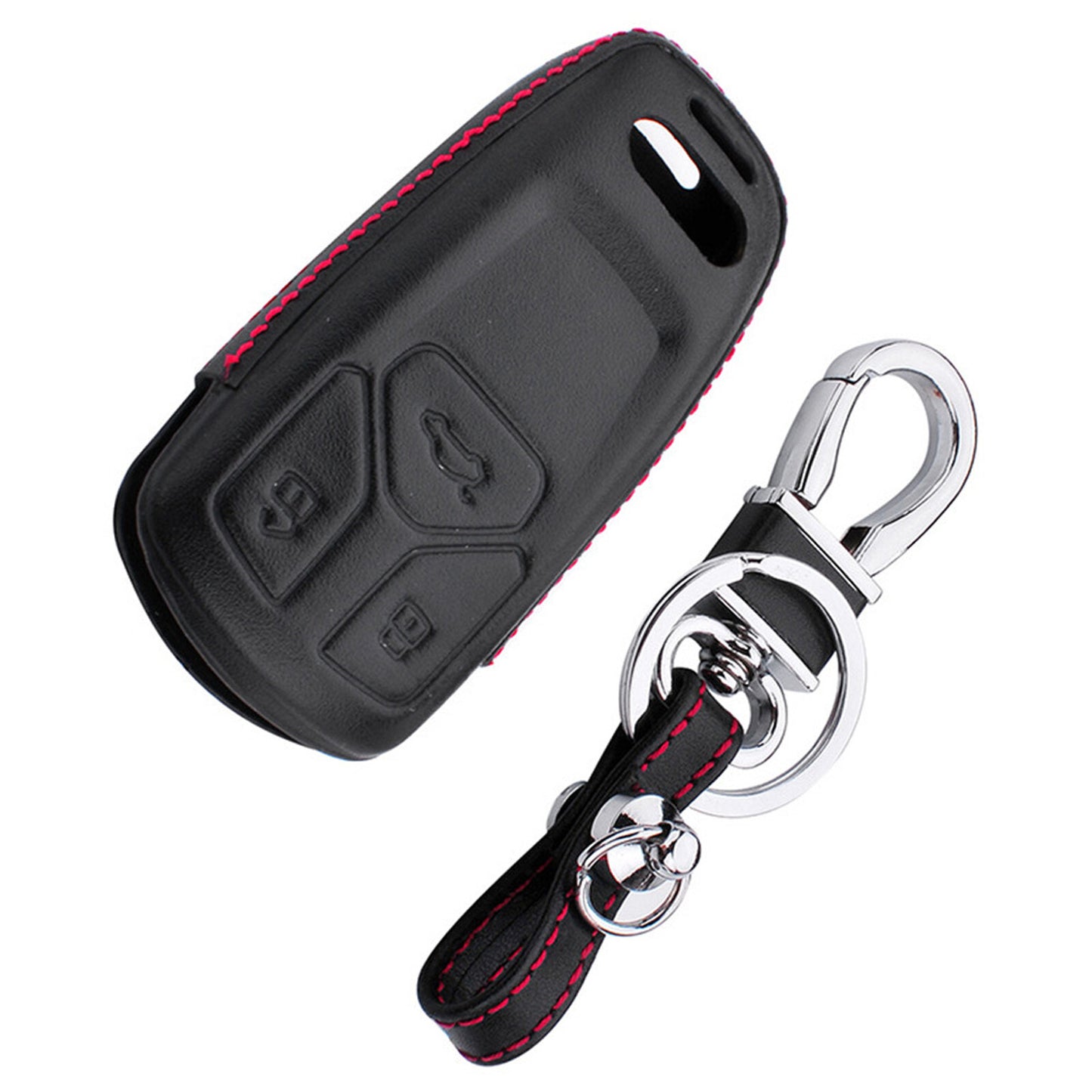 Leather Car Key Fob Case Cover Holder w/ Keychain for Audi A4 A5 S5 SQ5 Q5 Q7 TT