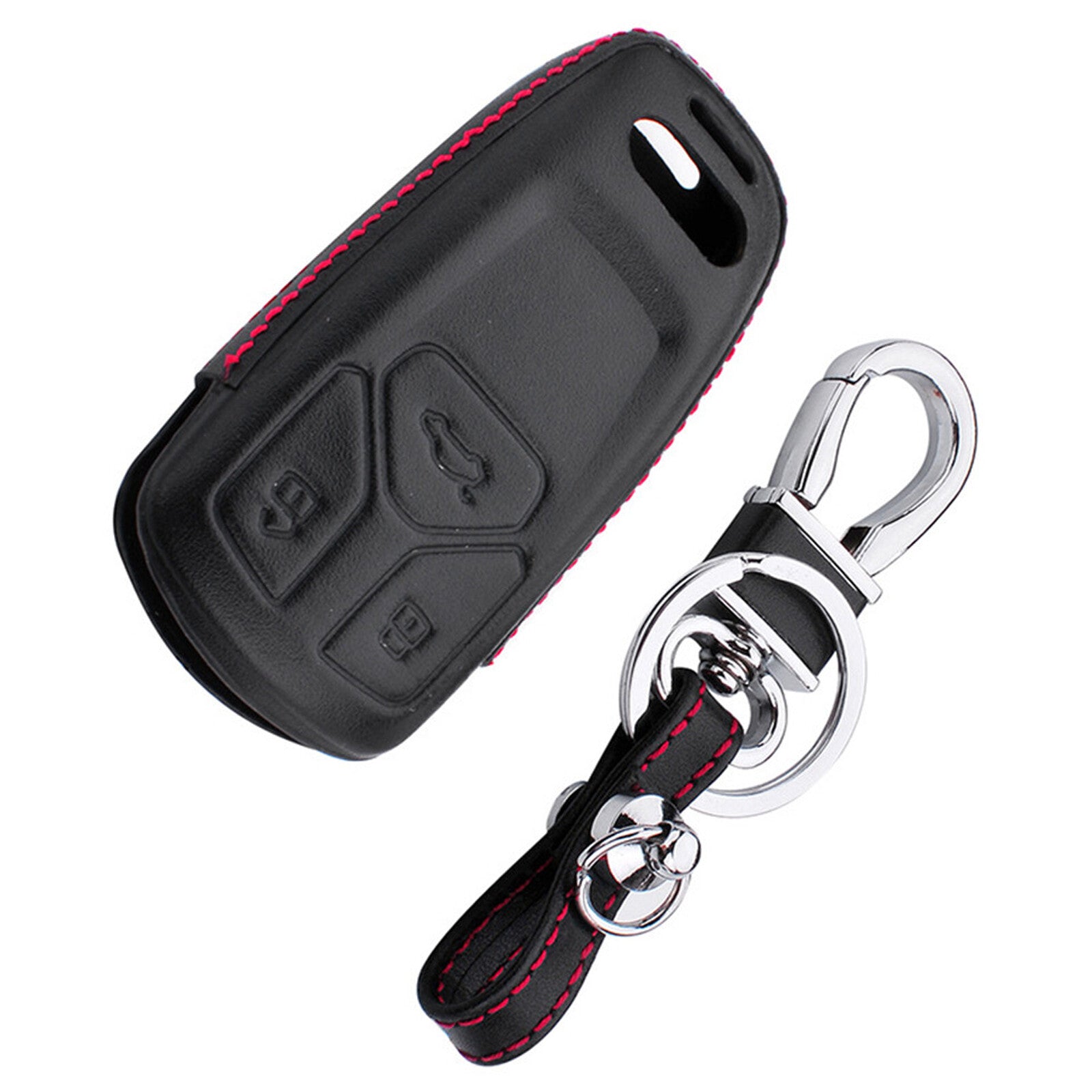 Leather Car Key Fob Case Cover Holder w/ Keychain for Audi A4 A5 S5 SQ5 Q5 Q7 TT