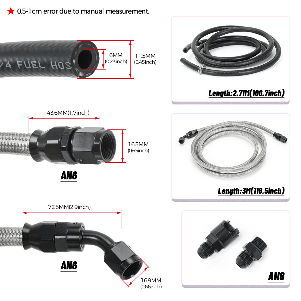 For 96-00 for Civic 4dr Sedan Black Stainless Steel Fuel Feed Line  Rubber Return