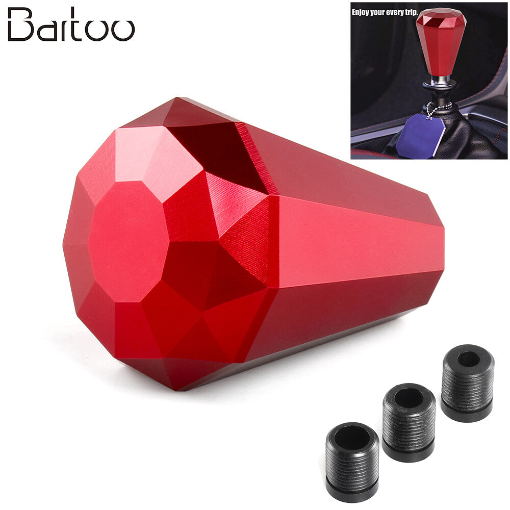 Universal Aluminium Diamond Gear Shift Knob Manual Shifter with Head Adapter Red