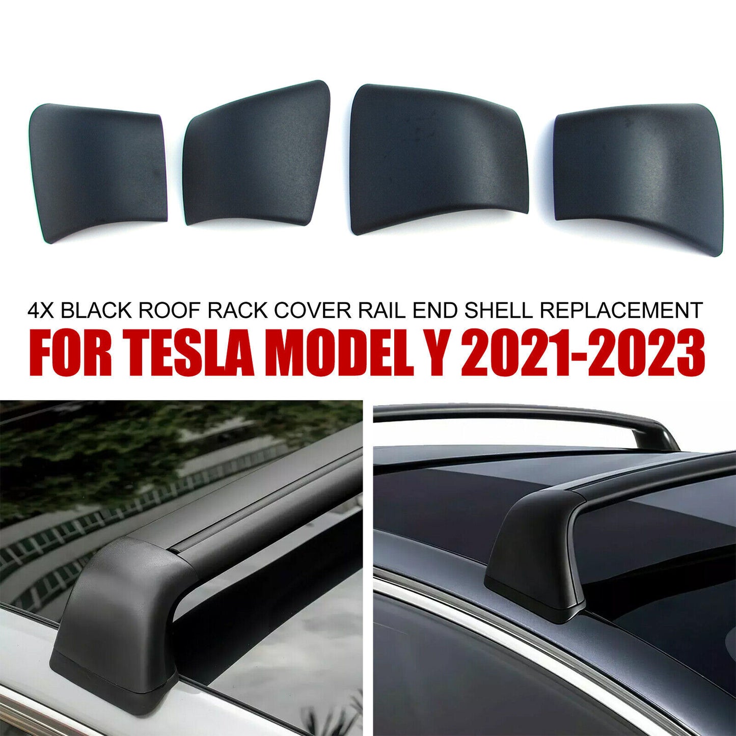 Black roof rack cover rail end housing assembly (4 pieces) for Tesla for Model Y 2021 - 2023 Q