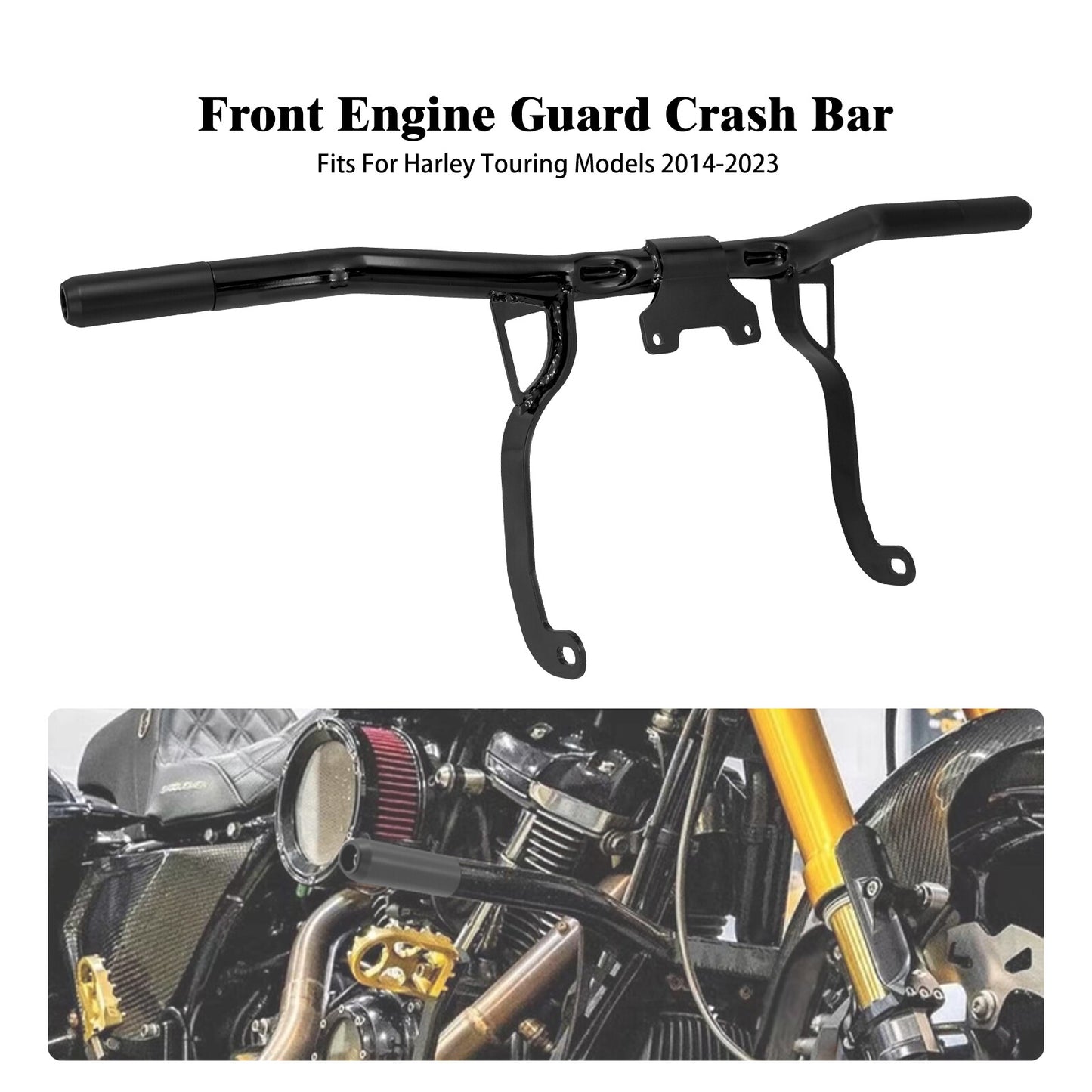 Black Front Engine Guard Crash Bars for Harley Touring Road Street Gilde 14-2023