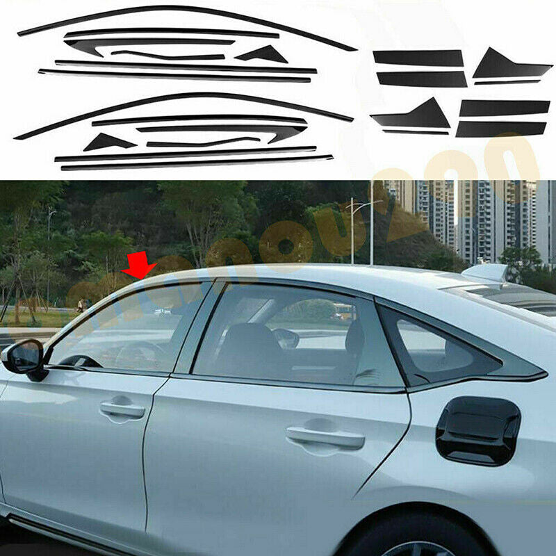 22Pcs for Honda for Civic 2022-2023 Black Full Window Sill Trim Molding Cover trims