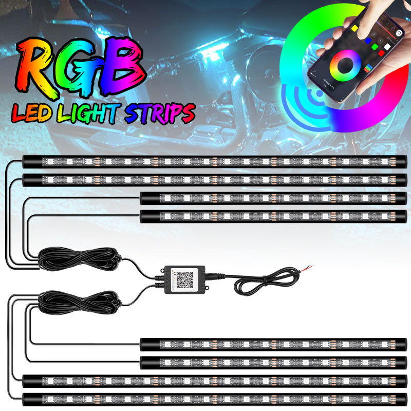 12pcs LED Light Strip Kit RGB Neon Under Glow Motorcycle for Suzuki for Honda for Yamaha