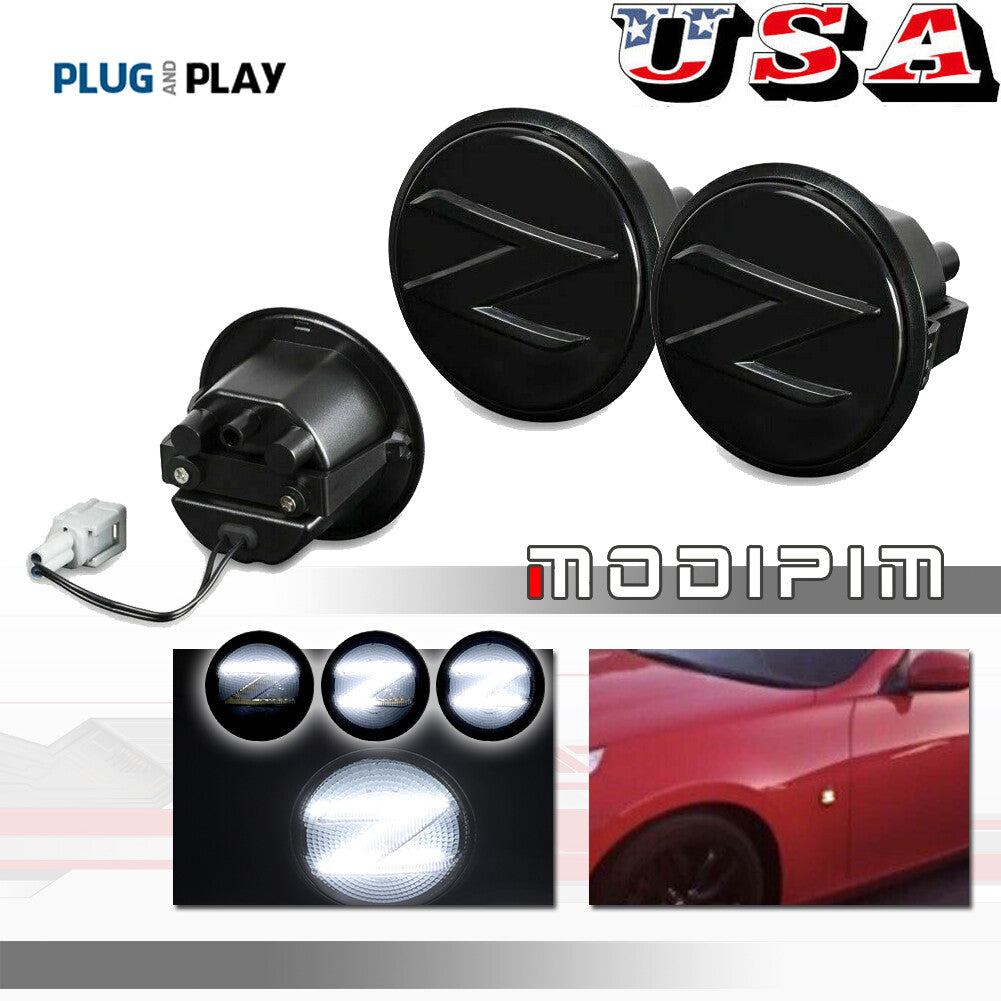 Two white sequential LED side marker lights for turn signals are applicable to 2009-2020 for Nissan 370Z.