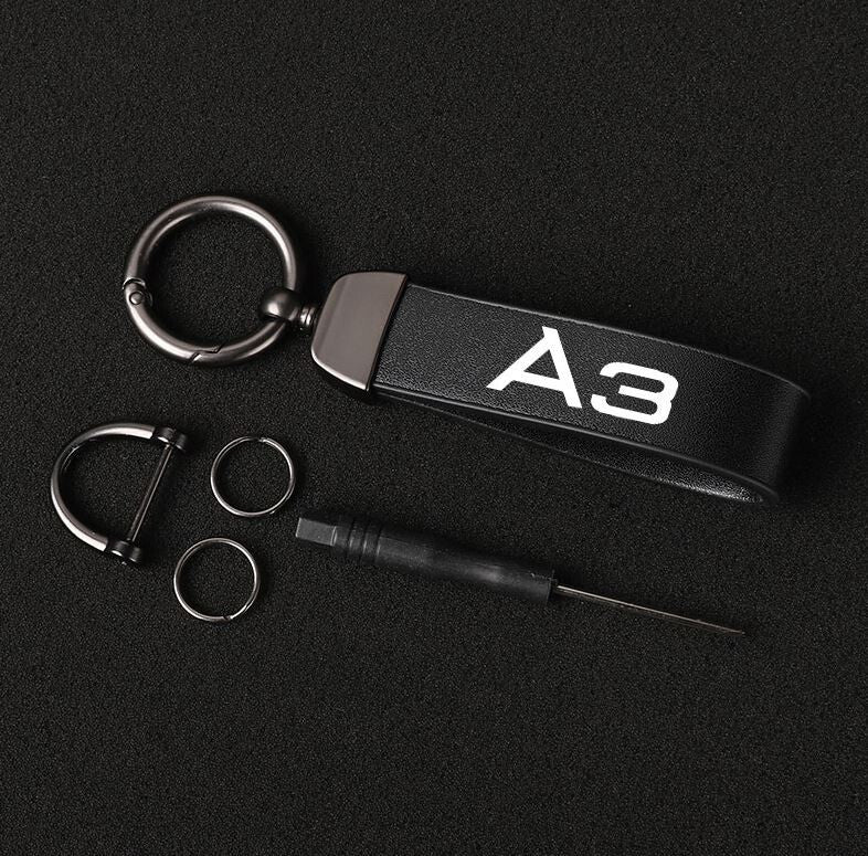Carbon fiber leather black car keychain/key ring with horseshoe ring for Volvo XC90