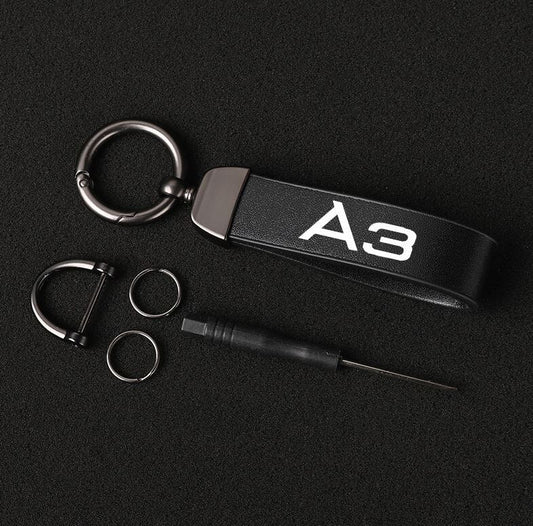 Carbon fiber leather black car keychain/key ring with horseshoe ring for Volvo XC90