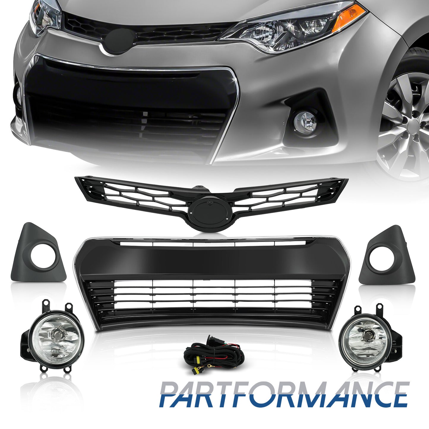 For 2014 - 2016 for Corolla S front bumper upper and lower grille and fog lamp kit - v
