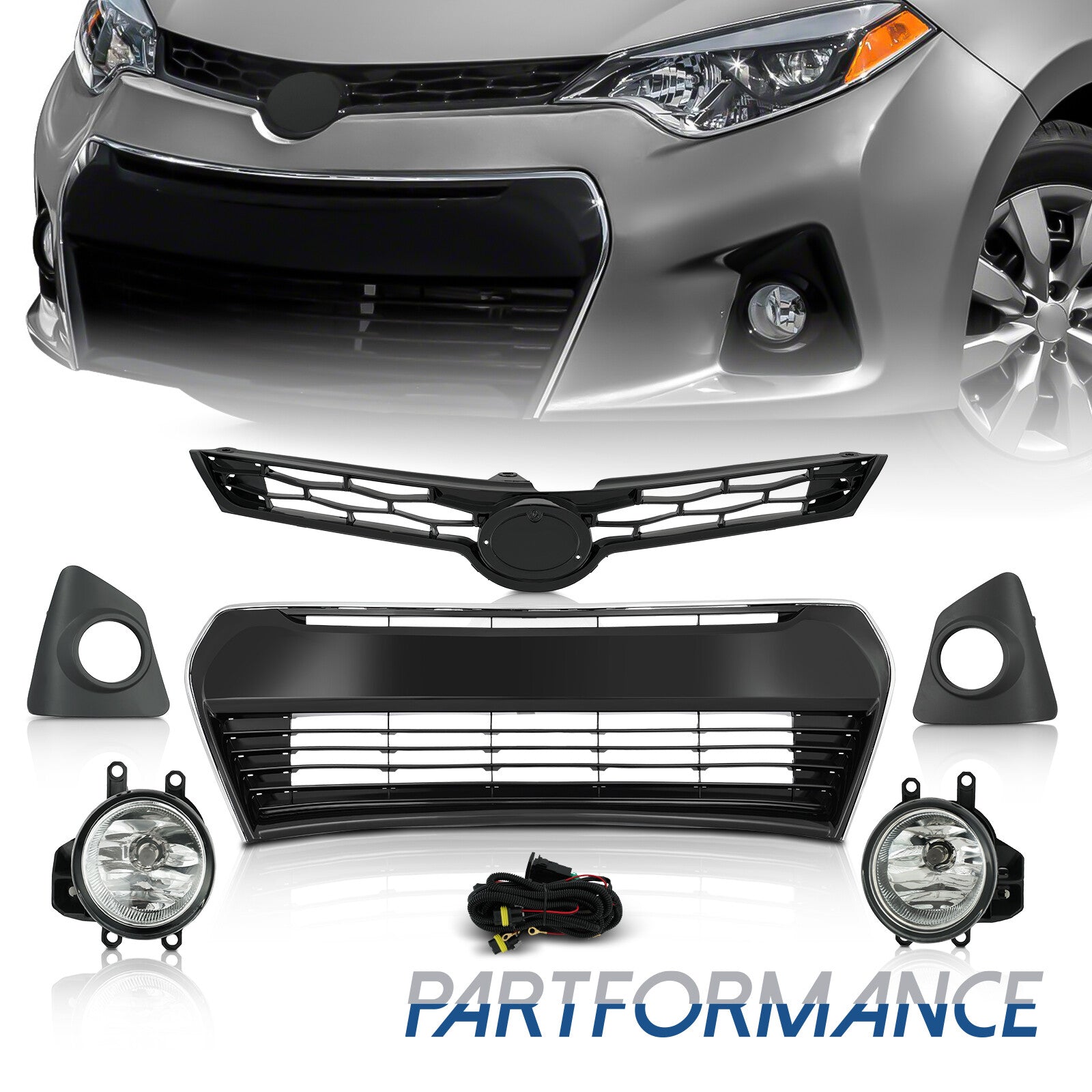 For 2014 - 2016 for Corolla S front bumper upper and lower grille and fog lamp kit - v