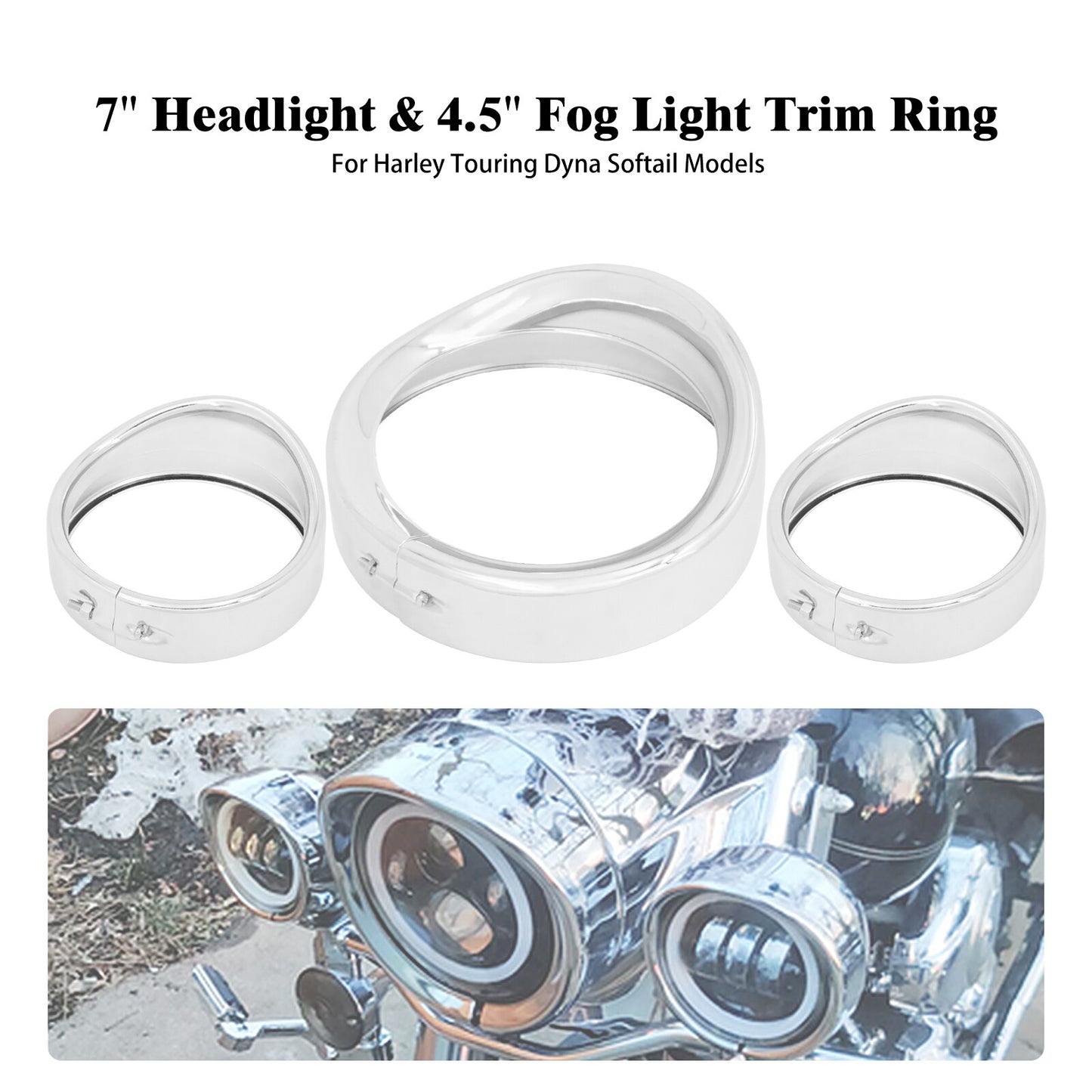 Chrome 7 Headlight 4.5Fog Light Visor Turn Signal Trim Ring for Harley Touring