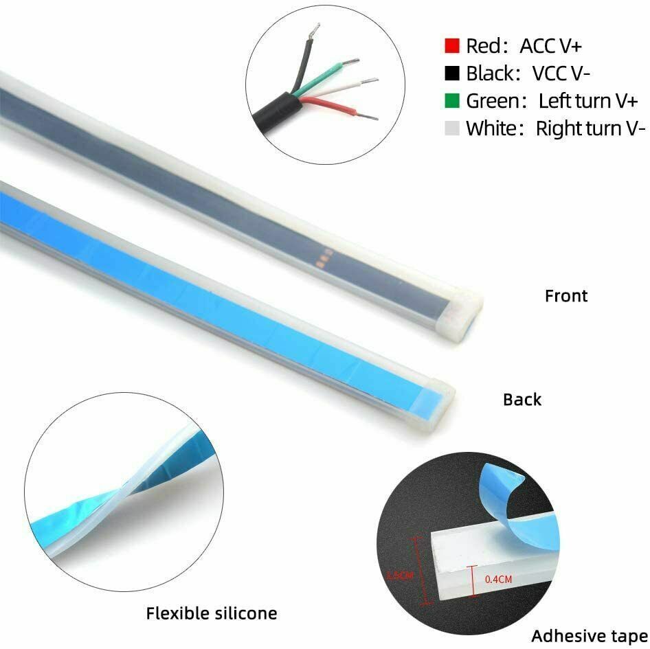 2-Piece RGB Car LED DRL Daytime Running Turn Signal Light Strip, 60cm, Cuttable n